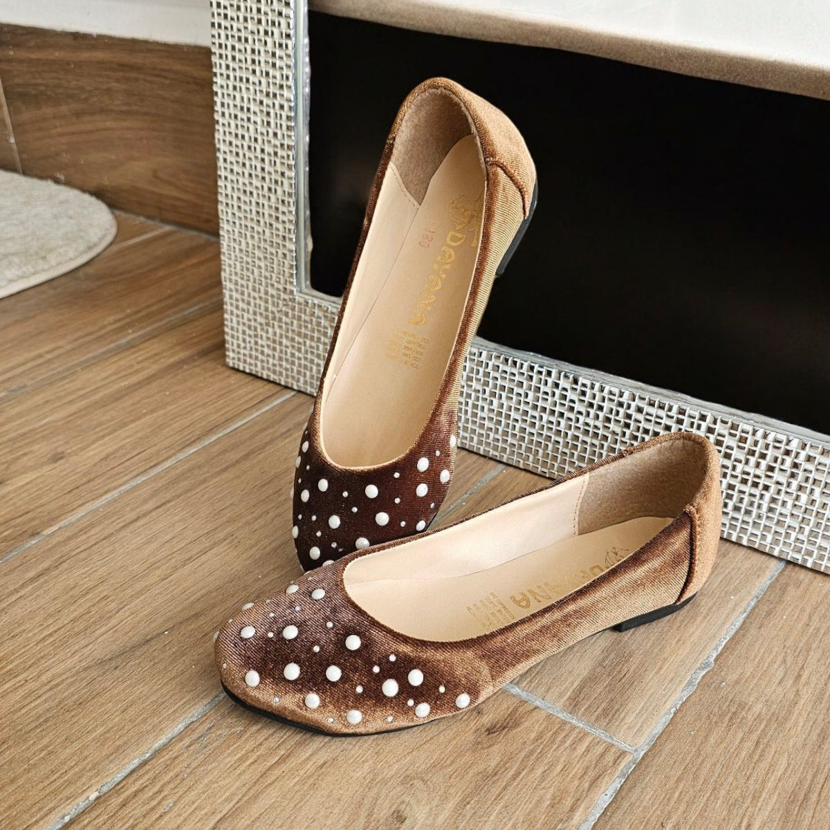 Balerina DAYANA 081 Flats Aterciopelados con Perlas
