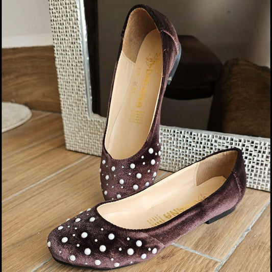 Balerina DAYANA 081 Flats Aterciopelados con Perlas