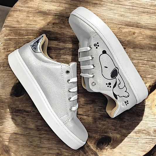 Tenis MISS ALE Moda Casual Urbana Snoopy Plata