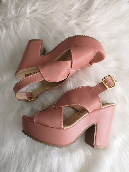 Sandalia de Tacón RENATA Casual y Elegante Rosa Bebé