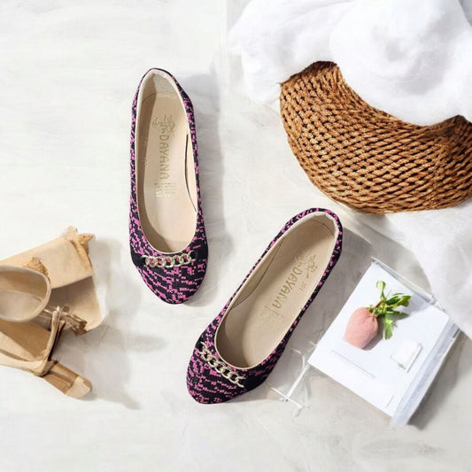 Balerina DAYANA Est 961 Flats Rosa Fuscia y Negro