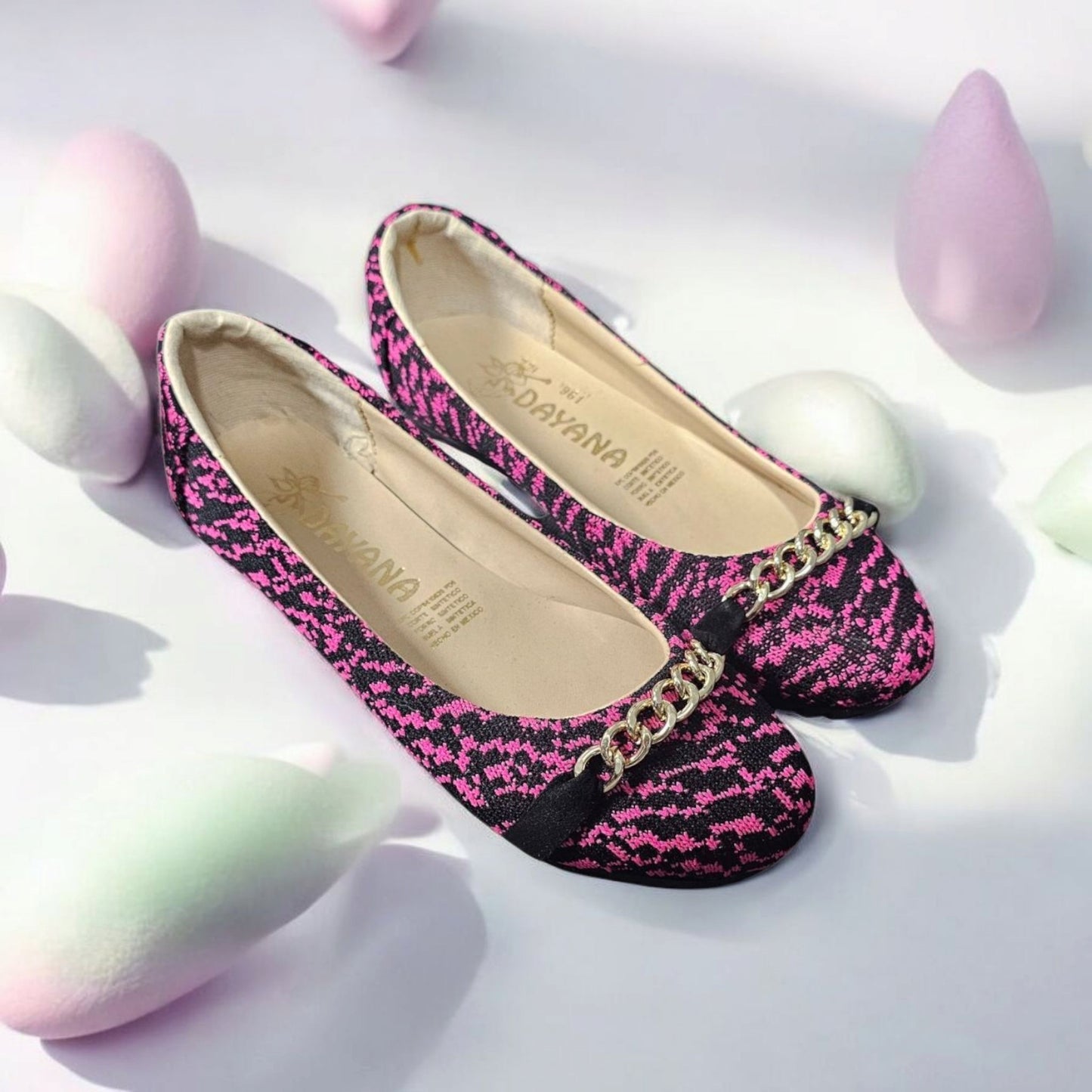 Balerina DAYANA Est 961 Flats Rosa Fuscia y Negro