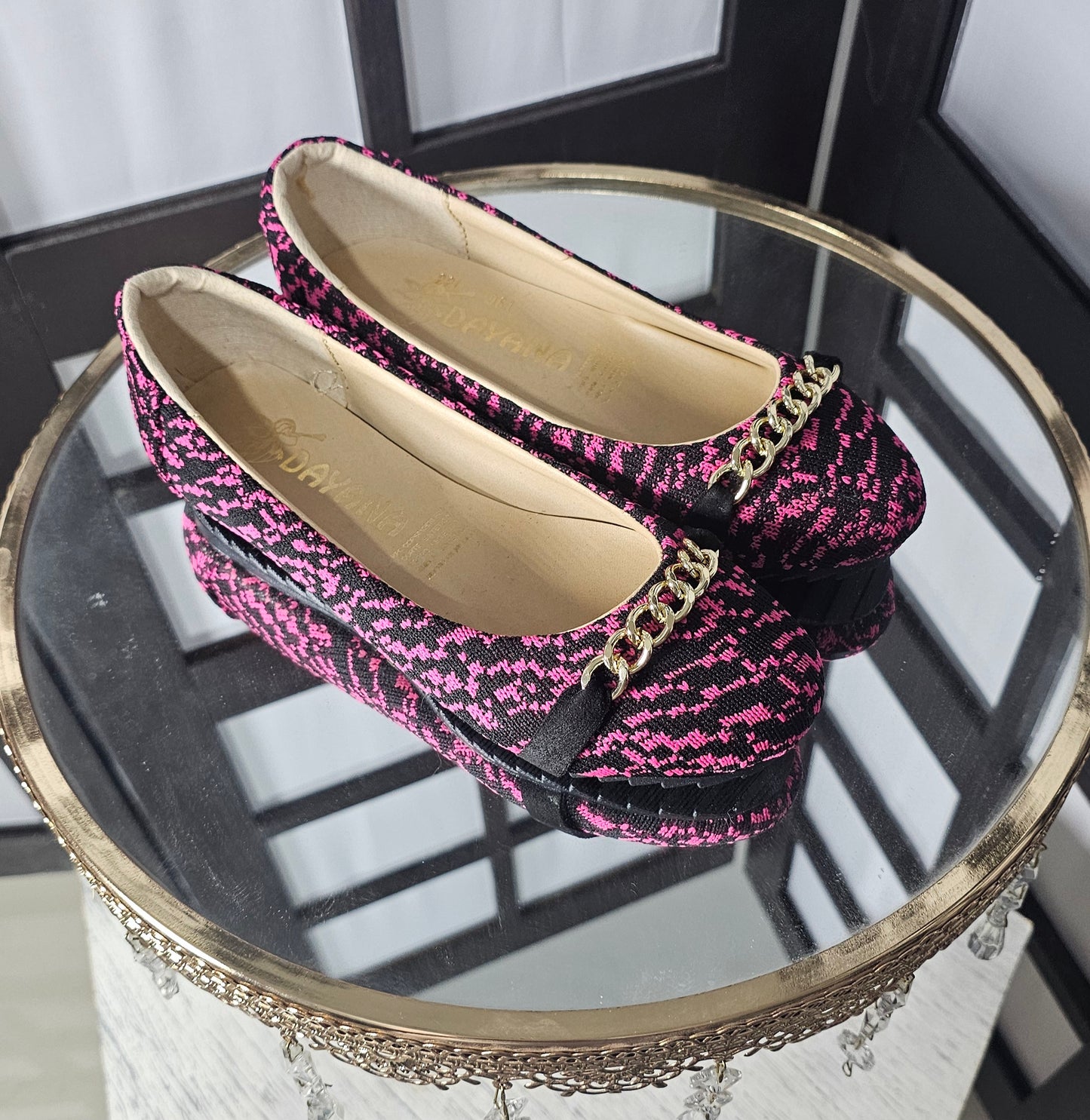 Balerina DAYANA Est 961 Flats Rosa Fuscia y Negro